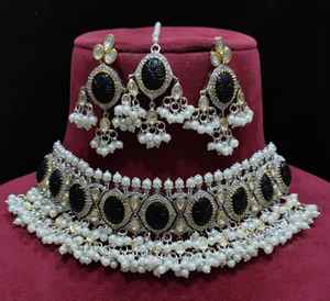 Ensemble de collier à pois plaqué or blanc avec boucles d'oreilles bijoux de mariée pour mariage et fête célébration matériel en laiton - Product Image 1