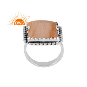 Dernières tendances Bague empilable en argent sterling oxydé naturel et doré Rutile Pierre précieuse Design carré Fabricant de bijoux personnalisé - Product Image 1