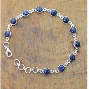 Pulsera y Brazalete Unisex Elegante de Plata de Ley 925 con Piedra Solar Azul en Forma de Bola y Engaste de Bisel para Uso Diario - Product Image 3