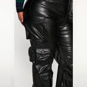 Pantalon cargo bleu marine pour femme, coupe large, taille haute, longueur intégrale, coupe skinny, décontracté, en tissu polaire respirant, pour l'hiver, vêtements de travail - Product Image 5