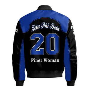 Chaqueta de Satén Zeta Phi Beta para Mujer, Azul y Blanco de 1920, Bordado con el Escudo de la Hermandad ZPB, Ropa Griega de Primera Calidad, Estilo Universitario - Product Image 2