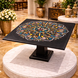 Table basse en marbre noir de style traditionnel fait à la main, plateau en pierre durable, meubles pour la maison, salon - Product Image 3