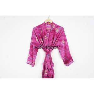 Bata de Seda Vintage India con Parches, Elegante Kimono de Verano para Playa, Novia, Maternidad, Sari, Manga Larga, Cuello en V, Cordón Ajustable en la Parte Delantera - Product Image 2