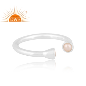 Meilleure vente bague réglable en argent sterling fin perle naturelle et cristal de quartz pierre précieuse fabricant de bijoux personnalisés - Product Image 3