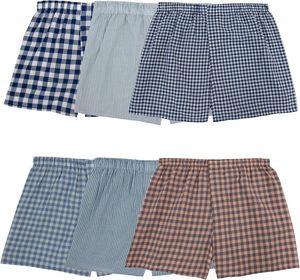 Boxers en coton à carreaux pour hommes, taille élastique, respirants, décontractés, 100 % coton, légers et unis - Product Image 1