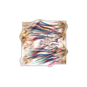 Beige Silk Twill Square Scarf with Hand Drawn Designer Print - Product Image 1