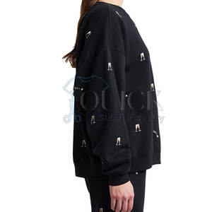 Sweat-shirt d'hiver avec strass sur le devant et logo personnalisé polyester/coton polaire haute qualité prix de gros pour femmes - Product Image 5