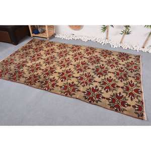 พรมตุรกีโบราณสีเบจสีแดงขนาด4.6x7.9ฟุตงานเย็บปะแบบคลาสสิกงานเย็บปะติดปะต่อวัสดุขนสัตว์ด้านหลังสำหรับใช้ชีวิตขนาด10มม. - Product Image 2