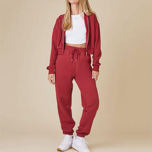 Sweat à capuche court décontracté pour femmes 100% coton Logo personnalisé couleur unie personnalisable sweats à capuche zippés pour femmes coupe ajustée respirant - Product Image 4