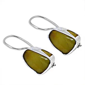 Boucles d'oreilles pendantes en argent pour femmes, pierre vert olive, bijoux fantaisie, idée cadeau - Product Image 1
