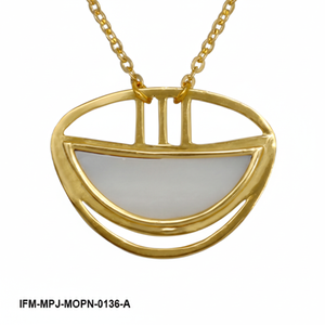Modernist Mother of <b>Pearl</b> Statement <b>Necklace</b>, <b>Gold</b> Half Moon Inlay Pendant, Minimalist Geometric Jewelry For Woman Gift For Her - Product Image 4