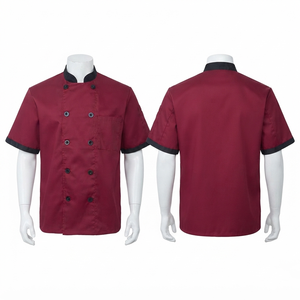 เสื้อเชฟผู้ชาย Sales Blackhardson รุ่นพรีเมียม ผ้าโพลีคอตตอน 200 GSM สีเบอร์กันดี ดำตัดต่อ กระดุมสองแถว สำหรับร้านอาหารและบาร์ - Product Image 1