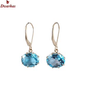 Boucles d'oreilles de haute qualité très vendues en argent sterling 925 avec pierre précieuse topaze bleue plaquées or, cadeau tendance pour femmes et filles - Product Image 1