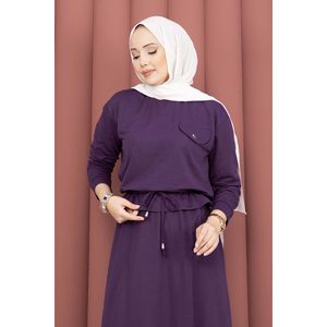 Conjunto de Dos Piezas Color Ciruela: Top Corto y Falda Ajustada, Estilo Casual Diario, Pantalones Cortos, Estampado Sólido, Talla XL, Hecho de Spandex Tejido - Product Image 2