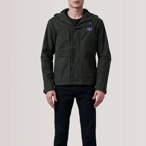 Chaqueta Ligera de Lona con Capucha para Hombre, para Invierno, con Logotipo Frontal, Tejido Transpirable, para Uso Diario Informal y al Aire Libre - Product Image 1