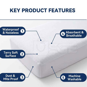 Protège-matelas en tissu éponge ajusté, tricoté, de luxe, écologique, imperméable, doux, absorbant, réutilisable et durable - Product Image 4