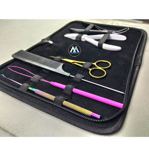 Kit d'outils professionnel pour extensions de cheveux multicolores 6 pièces avec aiguille à boucle rose, ciseaux dorés, pinces argentées et noires - Product Image 4