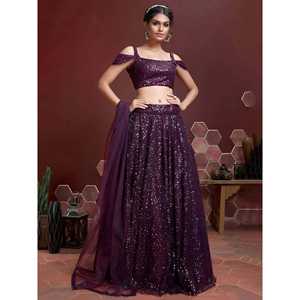 Robe de cocktail élégante en tulle brodé de paillettes violettes, tenue de soirée, lehenga choli - Product Image 4