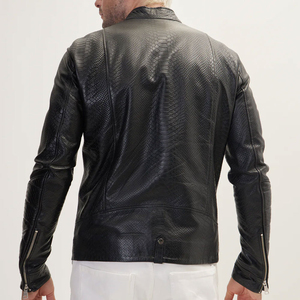 เสื้อแจ็กเก็ตหนังงูสีดำสำหรับผู้ชายมีสไตล์เสื้อกันลมสำหรับนักแข่งในคาเฟ่มีซิปคู่สำหรับแข่งรถจักรยานยนต์ - Product Image 6