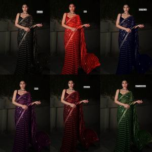 Sari negro Georgette de diseñador moderno para mujer con blusa étnica Ropa de fiesta de Bollywood DE BODA cómoda y elegante para mujer - Product Image 3