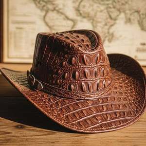 Chapeau en cuir texturé façon alligator, chapeau de cowboy en cuir véritable, chapeau de cowboy western, chapeau de cowboy en cuir exotique - Product Image 3