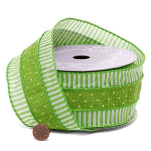 Romano Luxury Floral Wired Ribbon Dots Lines Design Birthday Halloween Wedding Christmas Hanukkah Easter Silk <b>Burlap</b> Polyester - Product Image 3