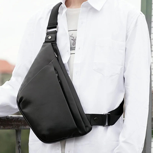 Bolso de pecho minimalista para hombre, bolso de hombro de microfibra, cuero sintético, cierre de cremallera, a la moda, uso diario, para todas las estaciones - Product Image 2
