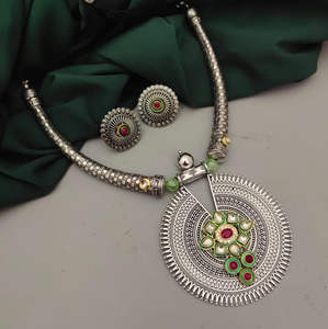 Vaani German Silver Tribal Hasli <b>Set</b> Necklace & Earrings, High Grade <b>Indian</b> Jewelry from Trusted Supplier - Product Image 1