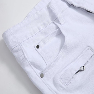 100% Cotton Casual Men's Denim Shorts <b>White</b> Mid <b>Waist</b> Straight Fit Distressed Style With Custom Logo - Product Image 3