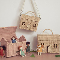 Meilleur design, sac en forme de maison tissé en rotin pour enfants, sac de mode coloré pour les filles