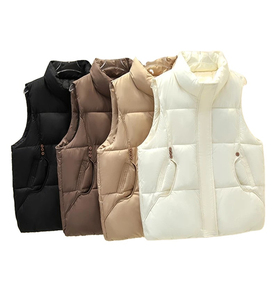 Chaleco de invierno para mujer, Chaqueta corta acolchada con cuello levantado, chaleco esponjoso grueso, Color sólido, sin mangas, cálido - Product Image 6