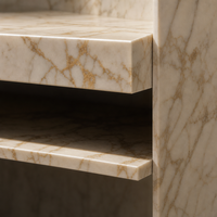 Table console en marbre Calacatta Gold avec double étagère, table d'appoint en pierre, meuble contemporain pour entrée et salon
