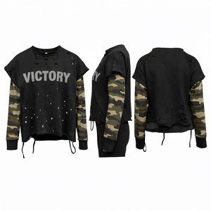 Custom Heavyweight Cotton Camo Oversized Boxy T-Shirt Vintage Distressed Double Layer <b>Long</b> <b>Sleeve</b> Streetwear Tee - Product Image 5