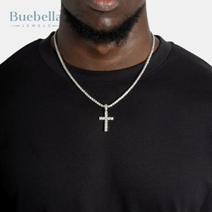 Hot Sale Men's 925 <b>Silver</b> Fashion Necklace with T-Shape Moissanite Diamond <b>Cross</b> Pendant Hip Hop Style - Product Image 3