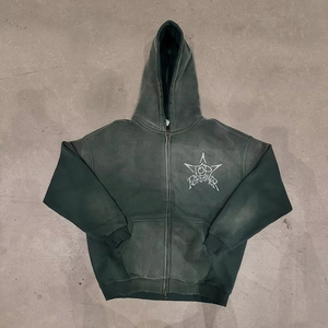 Sudadera con Capucha de Felpa Francesa de Algodón Grueso Lavado a la Piedra Personalizada, Sudadera con Capucha de Doble Cremallera Completa para Hombre, Sudadera Informal con Cremallera de Dos Vías - Product Image 1