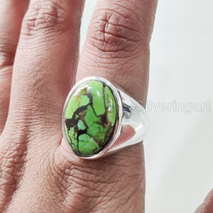 Vente en gros de bagues pour hommes, pierres précieuses turquoise et cuivre vert naturel, bague de naissance de décembre, bijoux fins gitans, bague en argent sterling 925 - Product Image 1