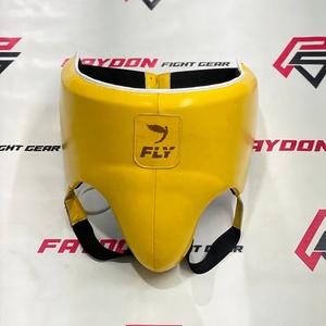 Nouvel ensemble de boxe FLY jaune pour l'entraînement : Gants de boxe, protège-guêtres, casque en cuir véritable absorbant les chocs - Product Image 5