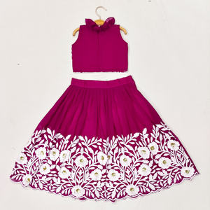 Lehenga Choli Shoryam de fête haut de gamme pour enfants, mode traditionnelle indienne pour filles, broderie florale marron, longueur au sol - Product Image 2