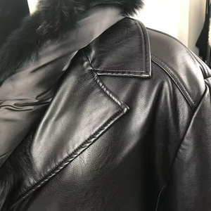 Veste en cuir d'agneau véritable sur mesure avec col montant en toile, coupe ajustée, respirante pour l'hiver, pour hommes - Product Image 6