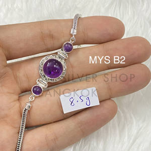 New Custom Design Handmade Solid 925 Sterling <b>Silver</b> Fine Chain <b>Bracelet</b> Purple Amethyst Gemstone for Weddings Gift - Product Image 2