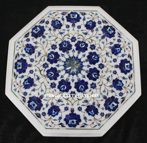 Couleur bleue Lapis Lazuli incrustation travail fleur Design dessus de Table fait à la main meilleure qualité marbre blanc Table Table basse en gros - Product Image 1