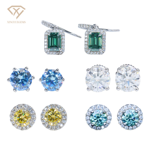 Fine Jewelry 925 Silver Rhodium Plated VVS Colorful Iced Out Moissanite 5mm/6.5mm Unisex Classic Diamond Women <b>Stud</b> <b>Earrings</b> - Product Image 1