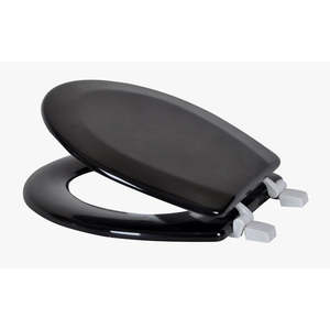 Sedile WC Rotondo in Legno Monopezzo J&V Textiles con Bordo Smussato, Set Portatile in Plastica con Incisione Personalizzata per Bagni - Product Image 1