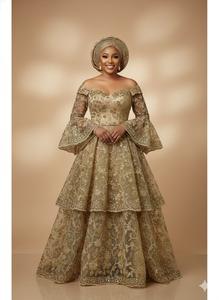 Tissu en dentelle de haute qualité en polyester/coton, tendance traditionnelle nigériane, design floral antistatique, vêtements de cérémonie - Product Image 3