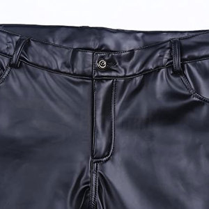 Pantalon en cuir de haute qualité, respirant, personnalisable, pour homme, décontracté, léger, couleur unie, streetwear, taille mi-haute, coupe droite - Product Image 5