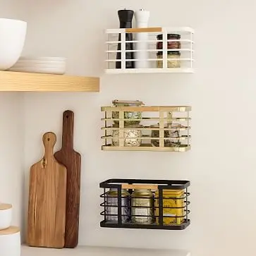 Kitchen Grocery Wall Organiser Wall Shelf With Black Powder Coating Finishes High Quality With Three Tiers For Storage at Wholes