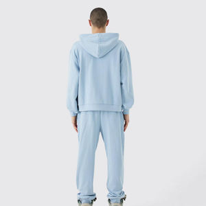 High Street écologique Style décontracté motif solide automne deux pièces ensemble 100% coton polaire à capuche Logo personnalisé hommes coupe régulière - Product Image 4