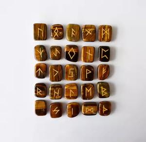 High Quality Handmade Tiger Eye <b>Crystal</b> Carved Rune <b>Set</b> Natural Gemstone Feng Shui Runes Tumbled For Available At Best Price - Product Image 2