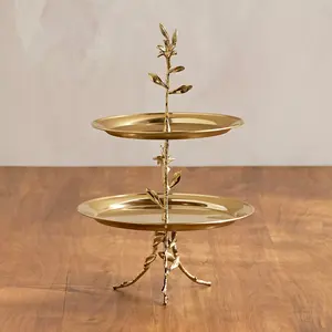 Flor dorada de aluminio, nuevo diseñador, taza para pastel con tapa, soporte para pastel de Metal para vajilla de Hotel, soporte decorativo para pastel, bolsa Opp - Product Image 4