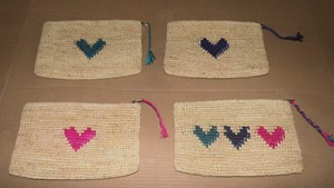 MADAGASCAR BOLSO DE EMBRAGUE DE RAFIA DE GANCHILLO CARTERA CIERRE DE CREMALLERA EXTRACTOR DE RAFIA FORRO INTERIOR DE ALGODÓN CORAZÓN DECORACIÓN MONEDERO - Product Image 4